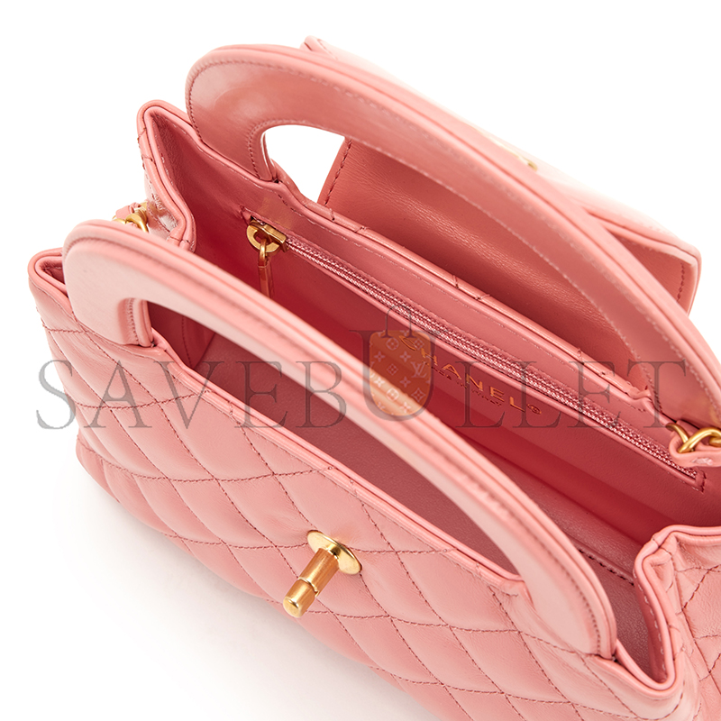 CHANEL MASTER PINK AGED QUILTED CALFSKIN MINI KELLY SHOPPER BRUSHED GOLD HARDWARE AS4416 (19*13*7cm)